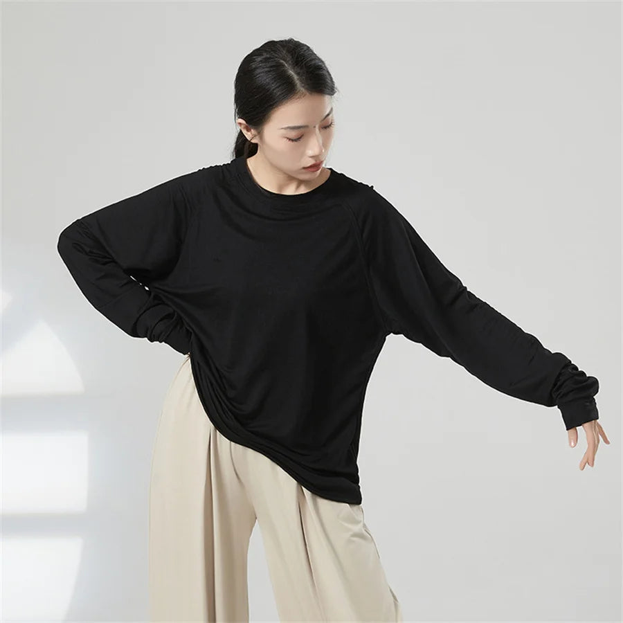 Women’s Long Sleeve Yoga Top – Soft, Breathable, Loose-Fit Tee for Dance & Daily Comfort