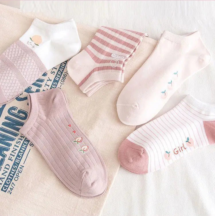 Women’s Low-Cut Socks – Cute Korean & Japanese Style in Soft Candy Colors (5 or 10-Pack)