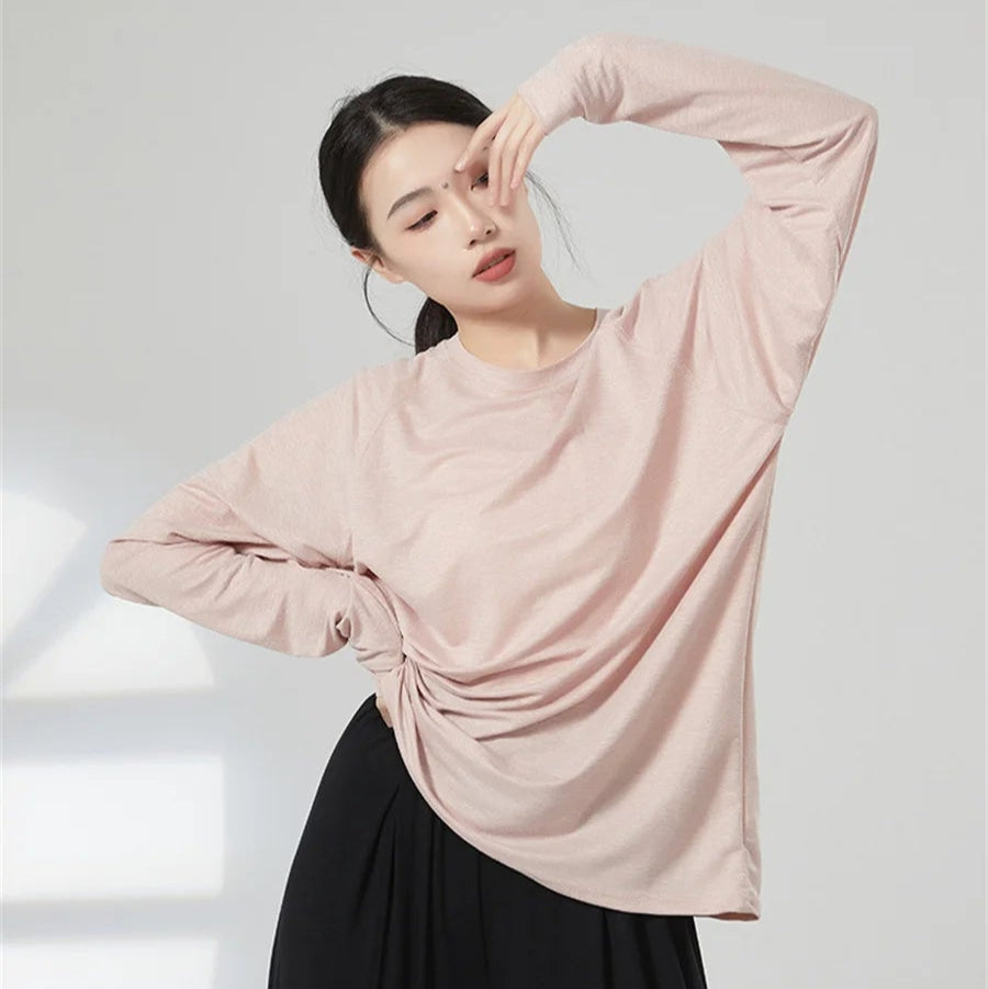 Women’s Long Sleeve Yoga Top – Soft, Breathable, Loose-Fit Tee for Dance & Daily Comfort