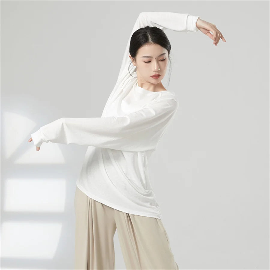 Women’s Long Sleeve Yoga Top – Soft, Breathable, Loose-Fit Tee for Dance & Daily Comfort