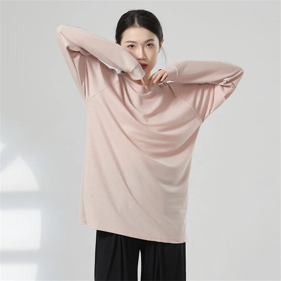 Women’s Long Sleeve Yoga Top – Soft, Breathable, Loose-Fit Tee for Dance & Daily Comfort