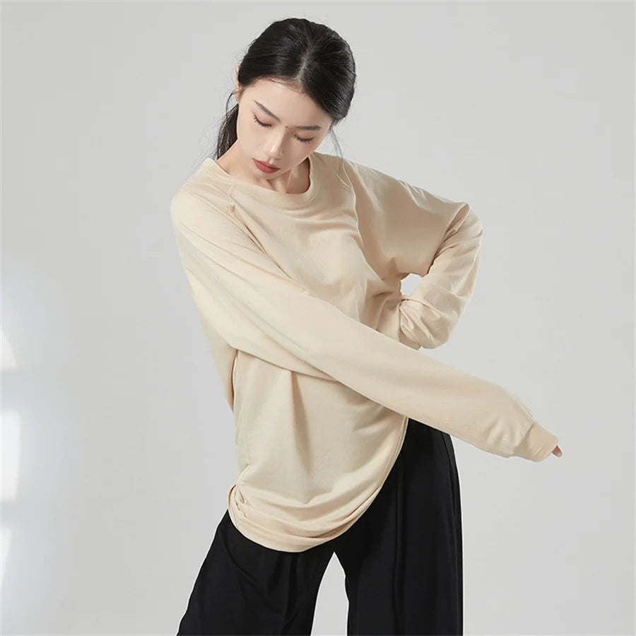 Women’s Long Sleeve Yoga Top – Soft, Breathable, Loose-Fit Tee for Dance & Daily Comfort
