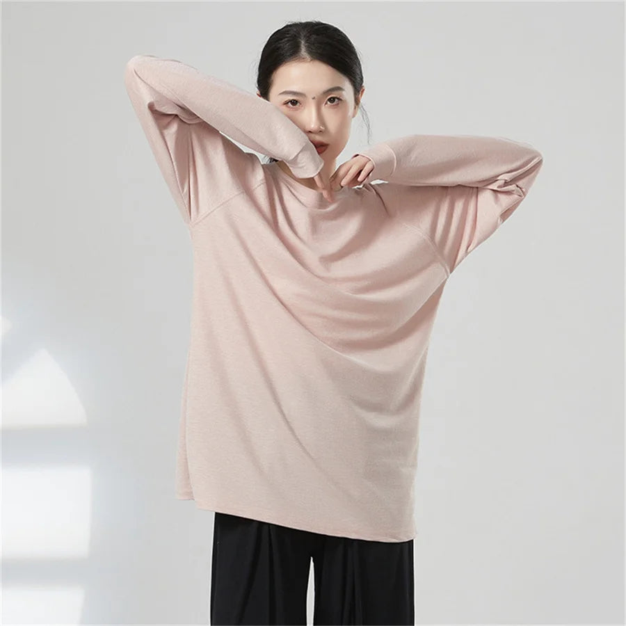 Women’s Long Sleeve Yoga Top – Soft, Breathable, Loose-Fit Tee for Dance & Daily Comfort