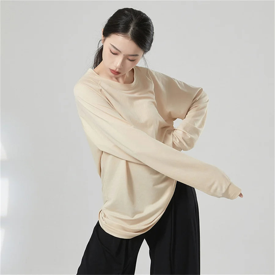 Women’s Long Sleeve Yoga Top – Soft, Breathable, Loose-Fit Tee for Dance & Daily Comfort